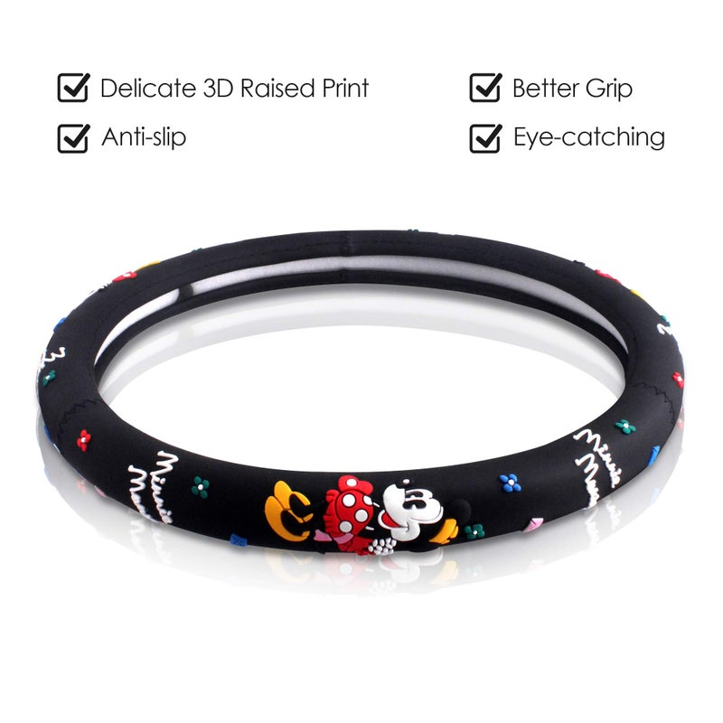 Finex Silicone 3D Molded Design - Checker Auto Car Steering Wheel Cover - Black - Universal Fit - Image 4